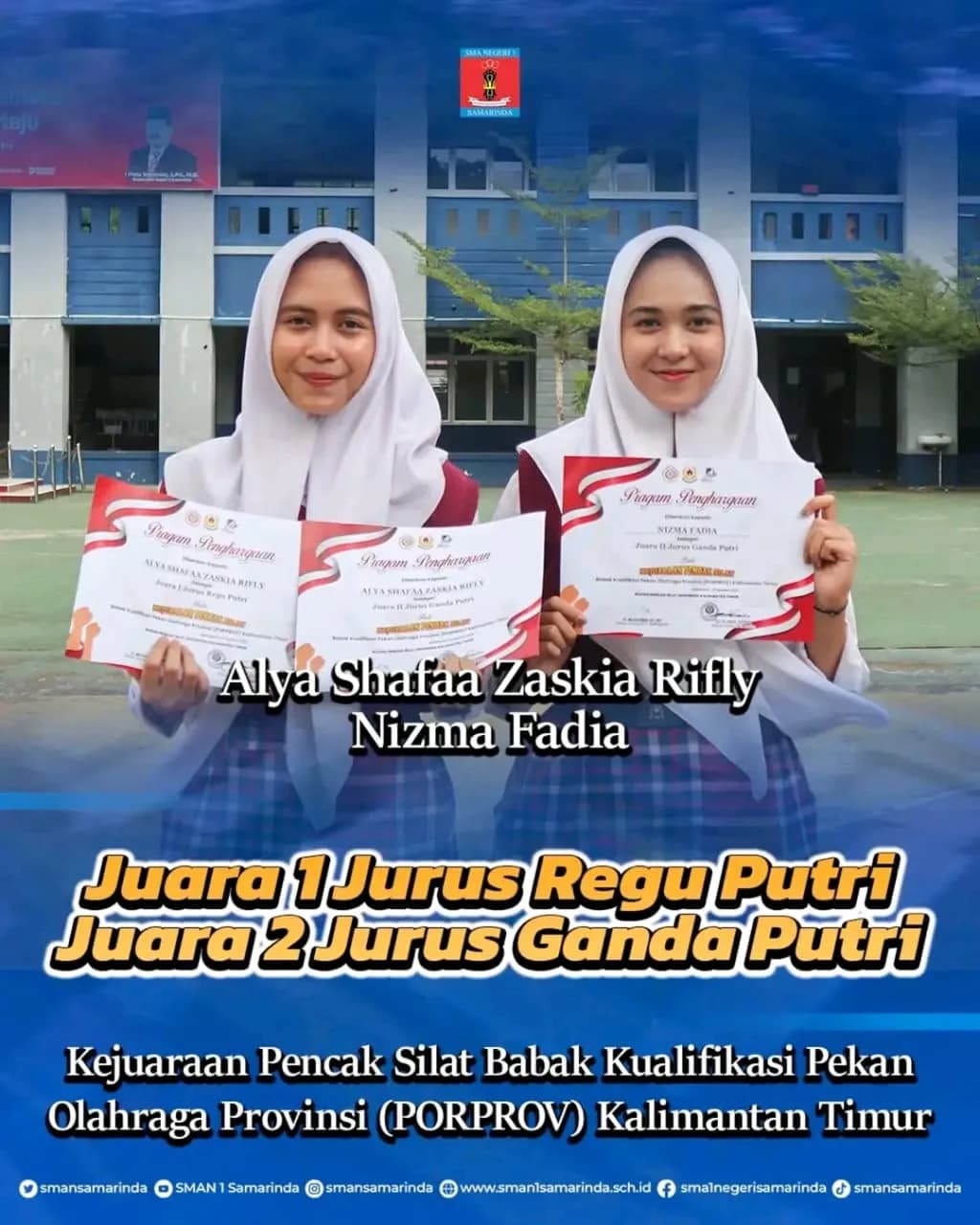 Prestasi Cemerlang SMAN 1 Samarinda di Porprov Kaltim: Juara 1 dan 2 Pencak Silat Putri